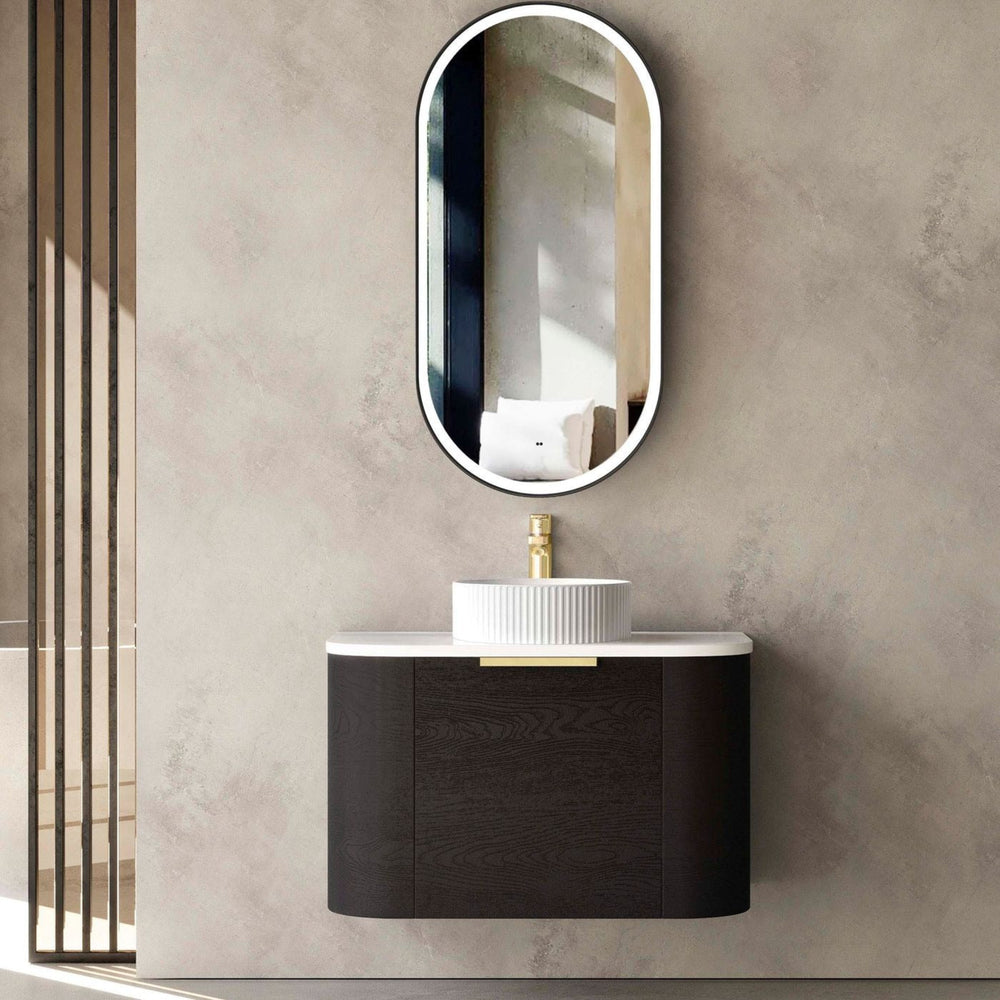 OTTI BONDI BLACK OAK 750MM SINGLE BOWL CURVE WALL HUNG VANITY