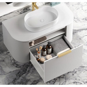 OTTI BONDI MATTE WHITE FLUTED 750MM CURVE SINGLE BOWL WALL HUNG VANITY