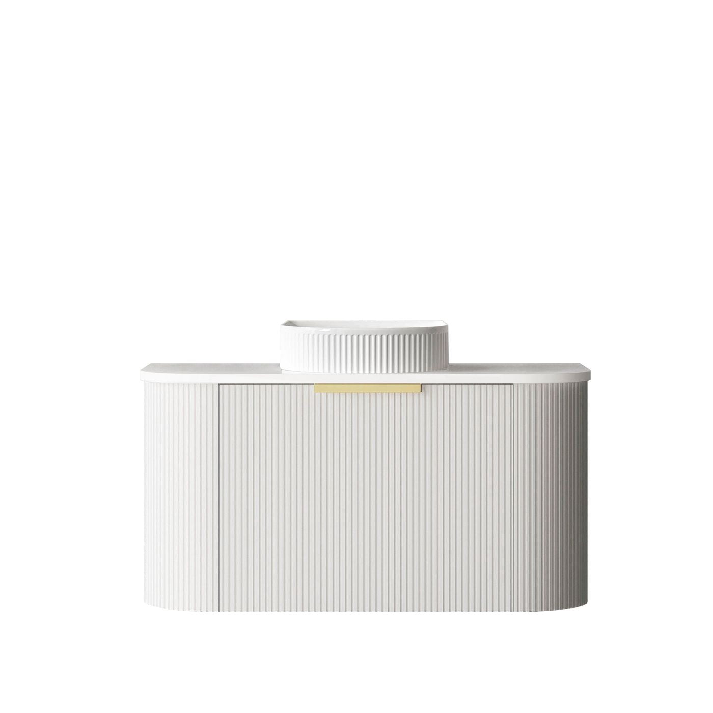 OTTI BONDI MATTE WHITE FLUTED 900MM CURVE SINGLE BOWL WALL HUNG VANITY