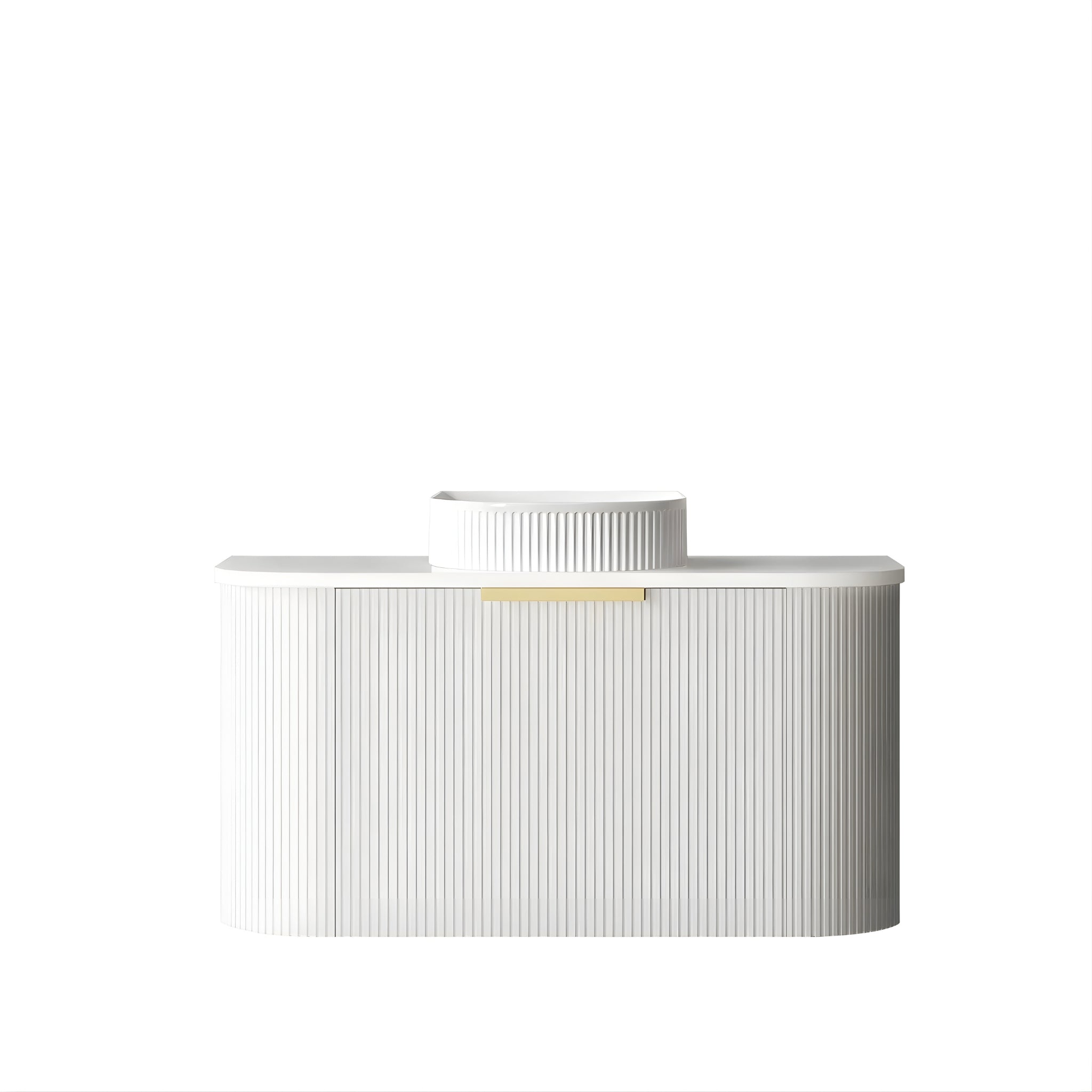 OTTI BONDI MATTE WHITE FLUTED 900MM CURVE SINGLE BOWL WALL HUNG VANITY