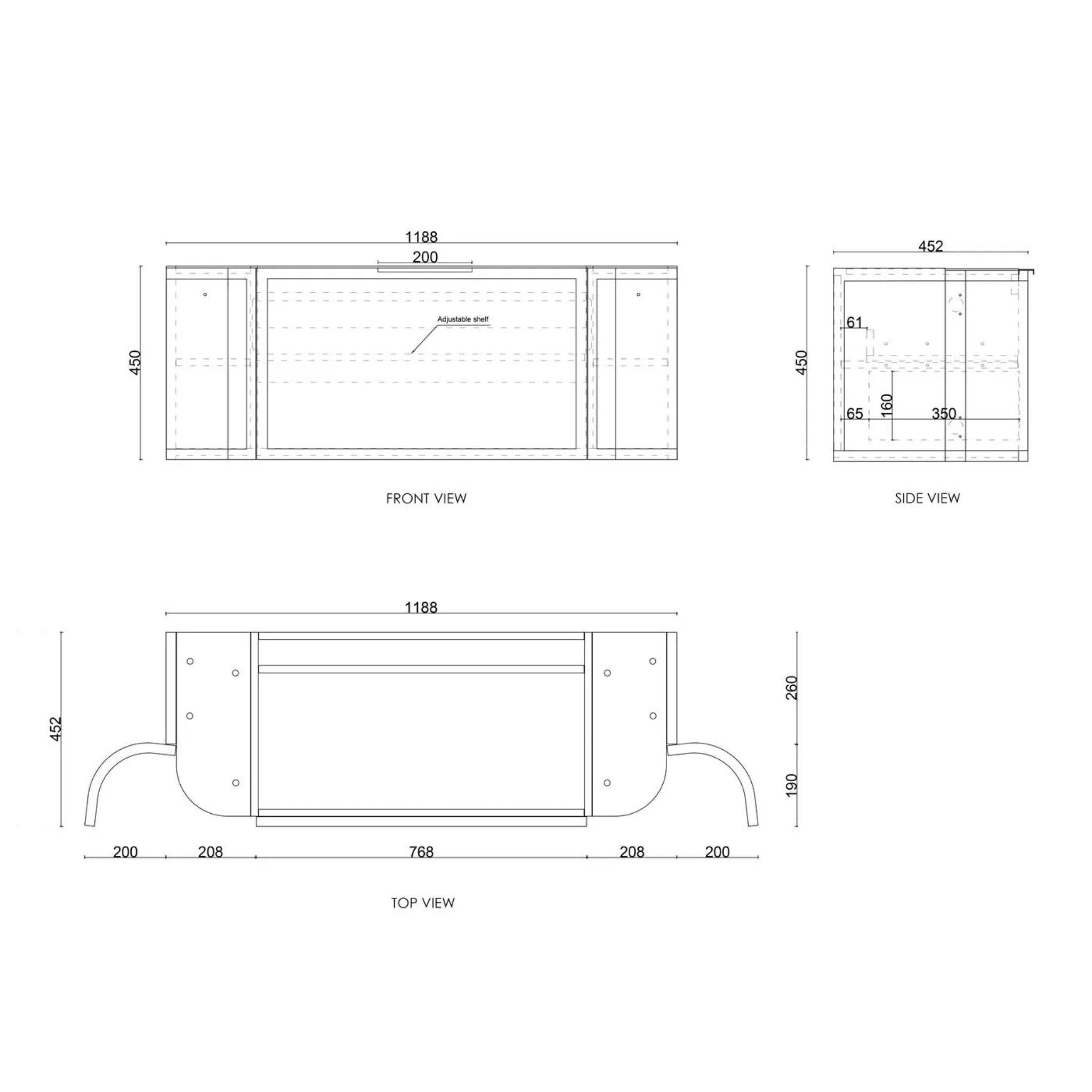 OTTI HAMPSHIRE SATIN WHITE 1200MM CURVE SINGLE BOWL WALL HUNG VANITY