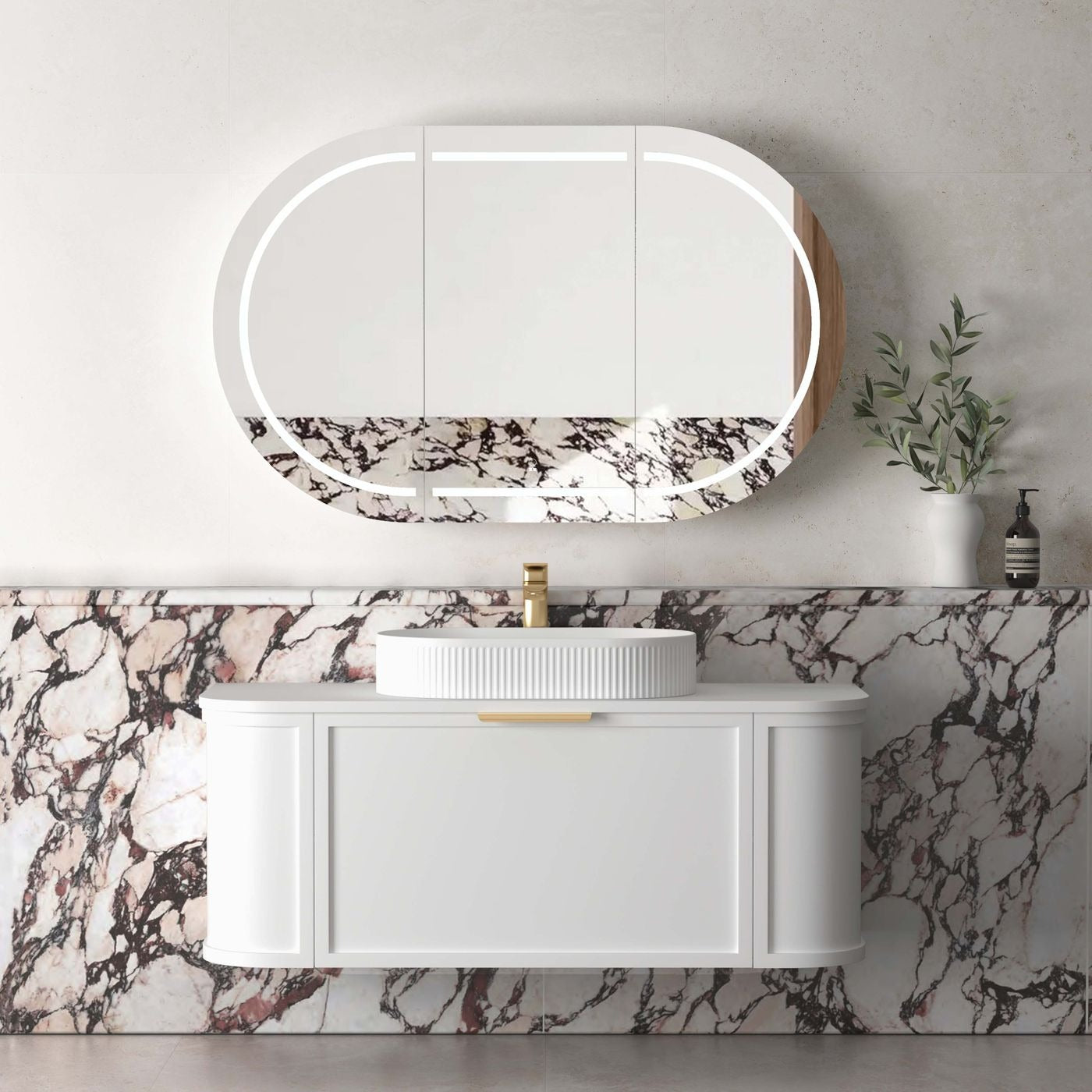 OTTI HAMPSHIRE SATIN WHITE 1200MM CURVE SINGLE BOWL WALL HUNG VANITY