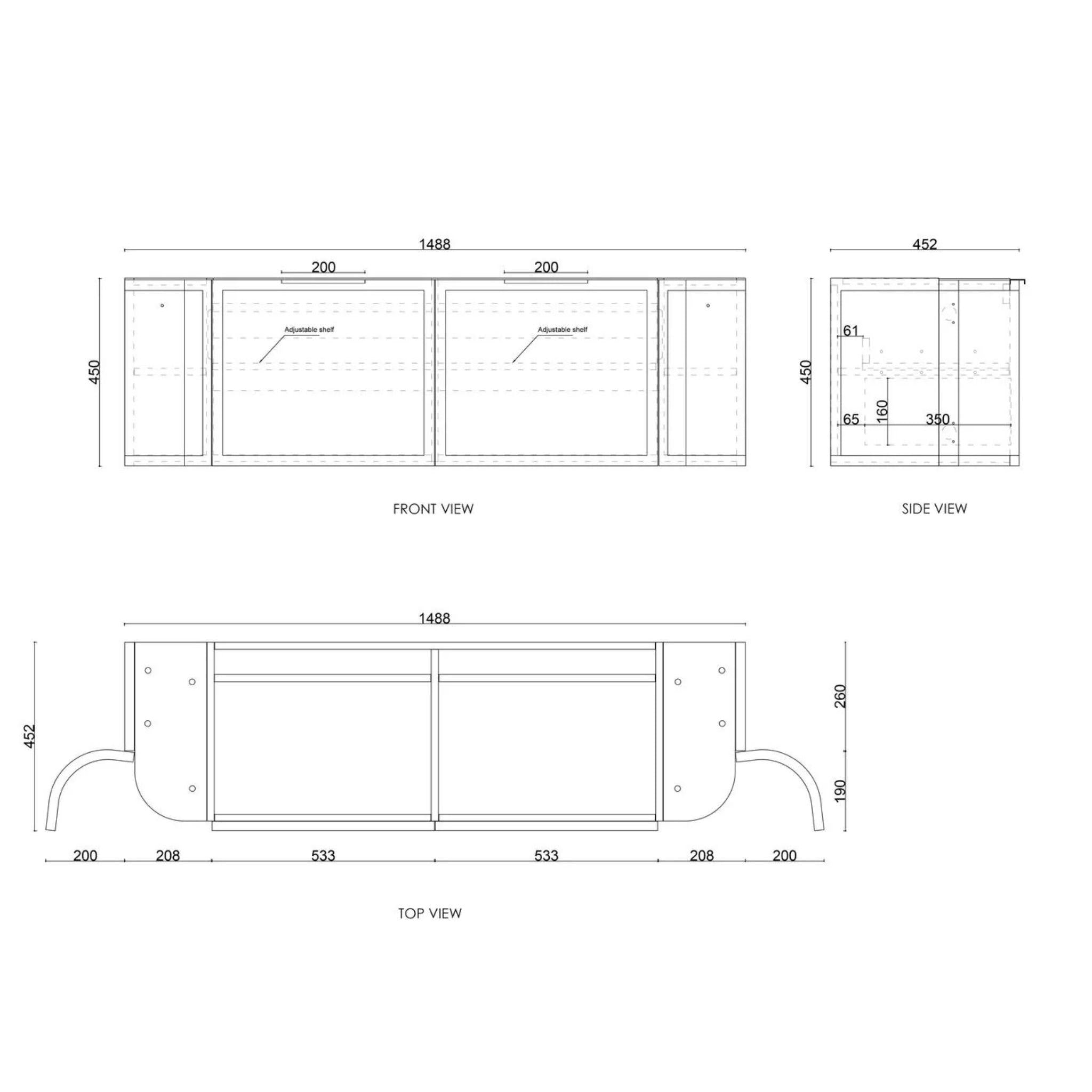 OTTI HAMPSHIRE SATIN WHITE 1500MM CURVE DOUBLE BOWL WALL HUNG VANITY