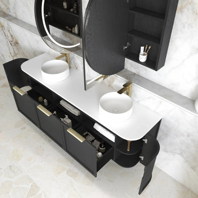OTTI HAMPSHIRE SATIN BLACK 1800MM CURVE DOUBLE BOWL WALL HUNG VANITY