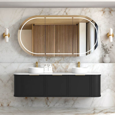 OTTI HAMPSHIRE SATIN BLACK 1800MM CURVE DOUBLE BOWL WALL HUNG VANITY