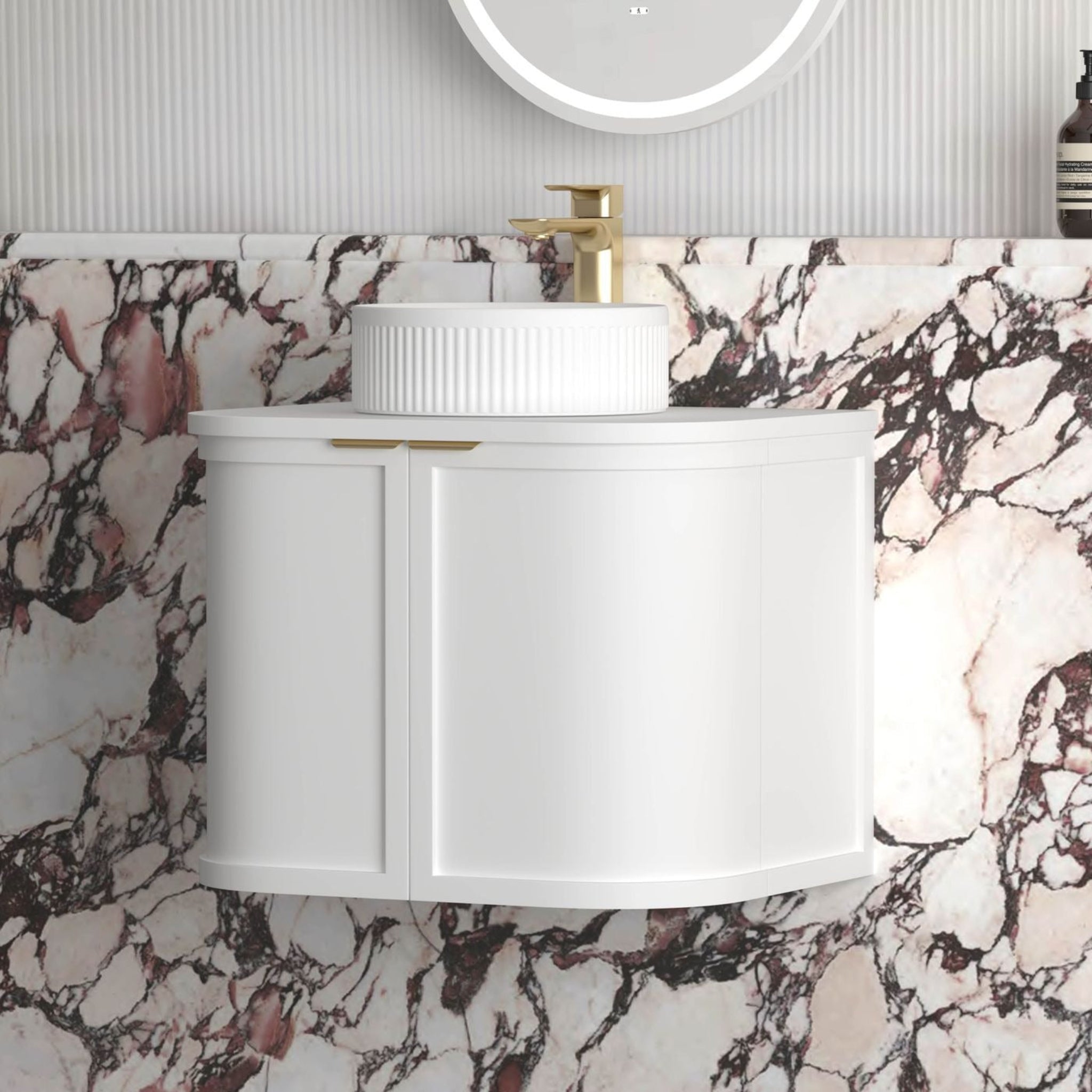 OTTI HAMPSHIRE SATIN WHITE 600MM CURVE SINGLE BOWL WALL HUNG VANITY