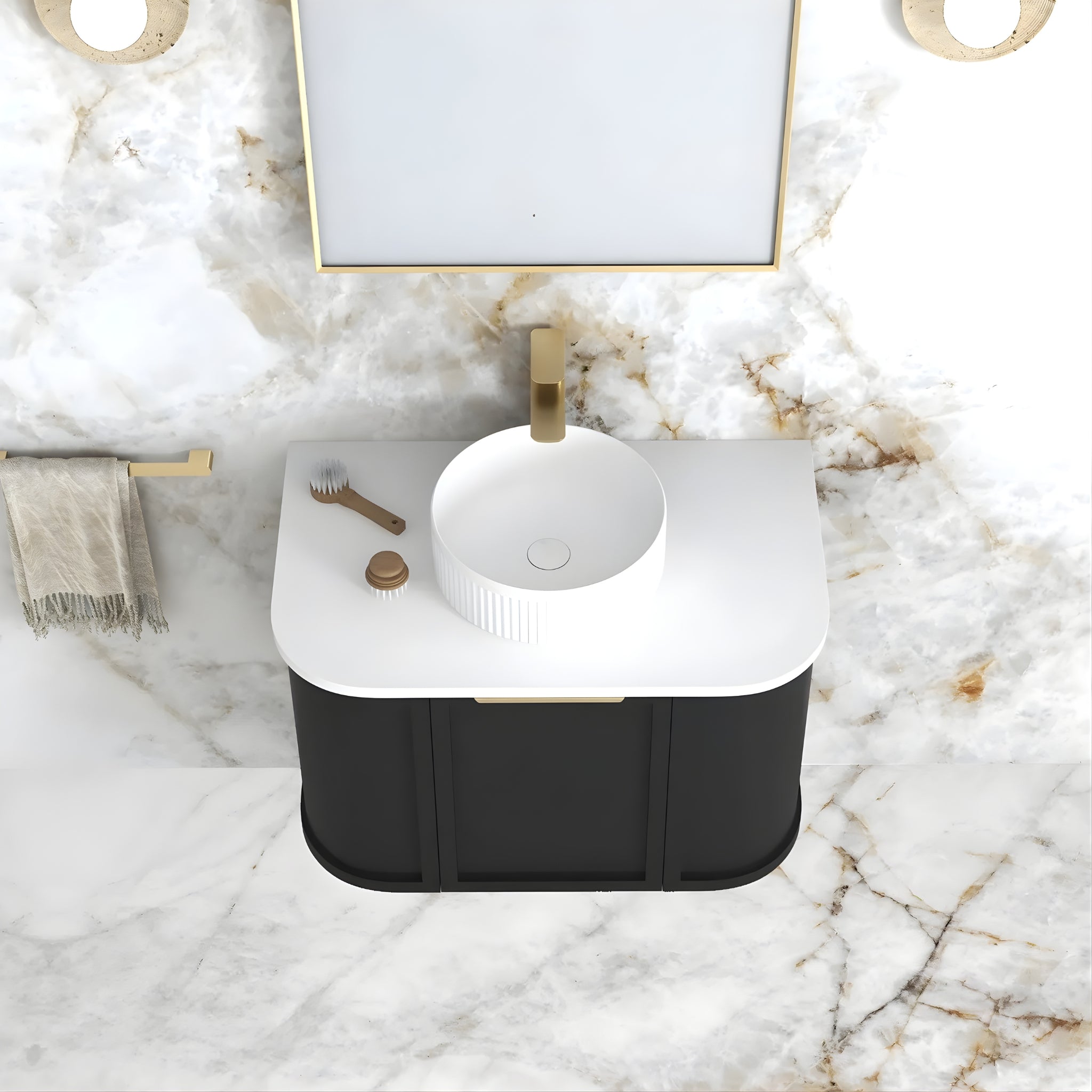 OTTI HAMPSHIRE SATIN BLACK 750MM CURVE SINGLE BOWL WALL HUNG VANITY