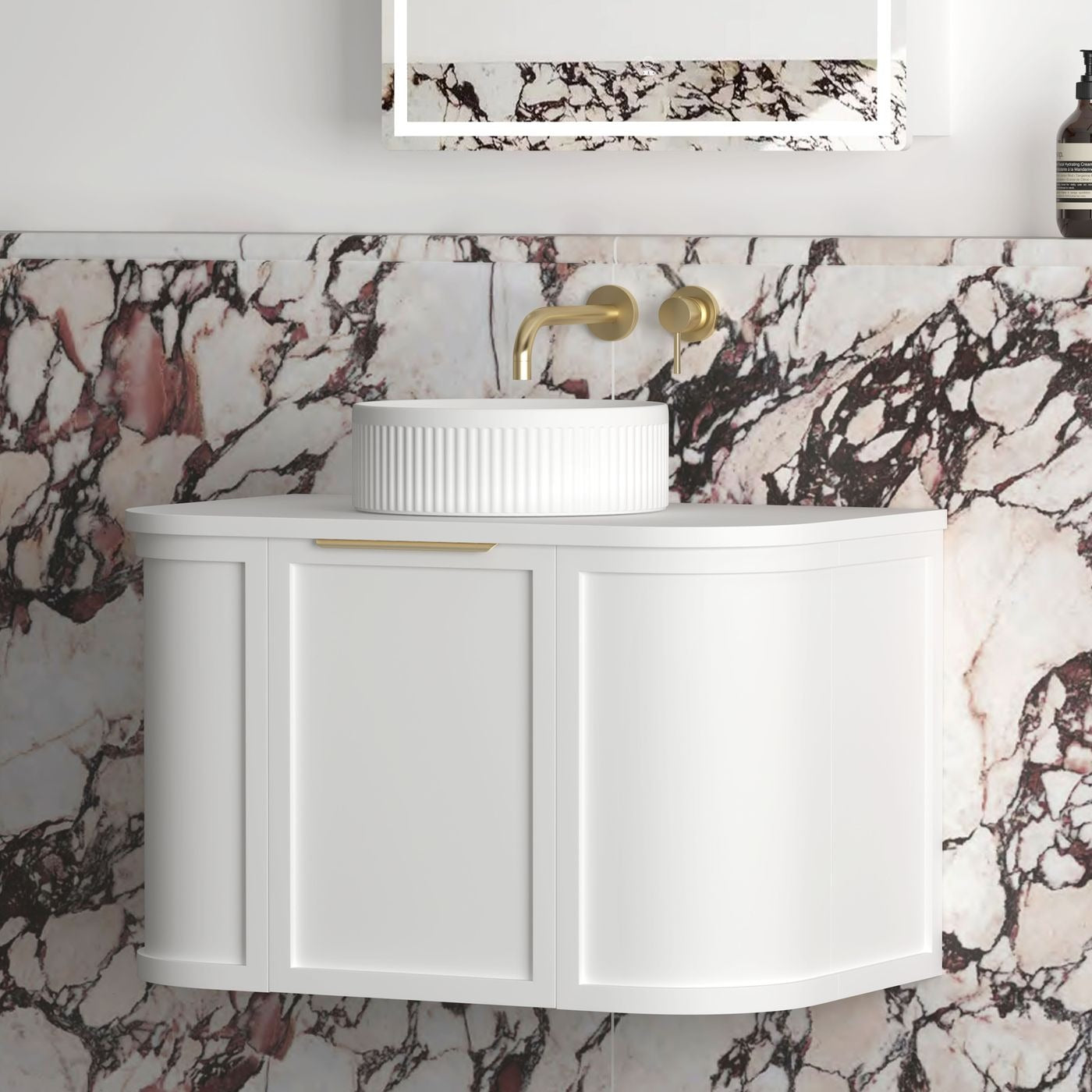 OTTI HAMPSHIRE SATIN WHITE 750MM CURVE SINGLE BOWL WALL HUNG VANITY