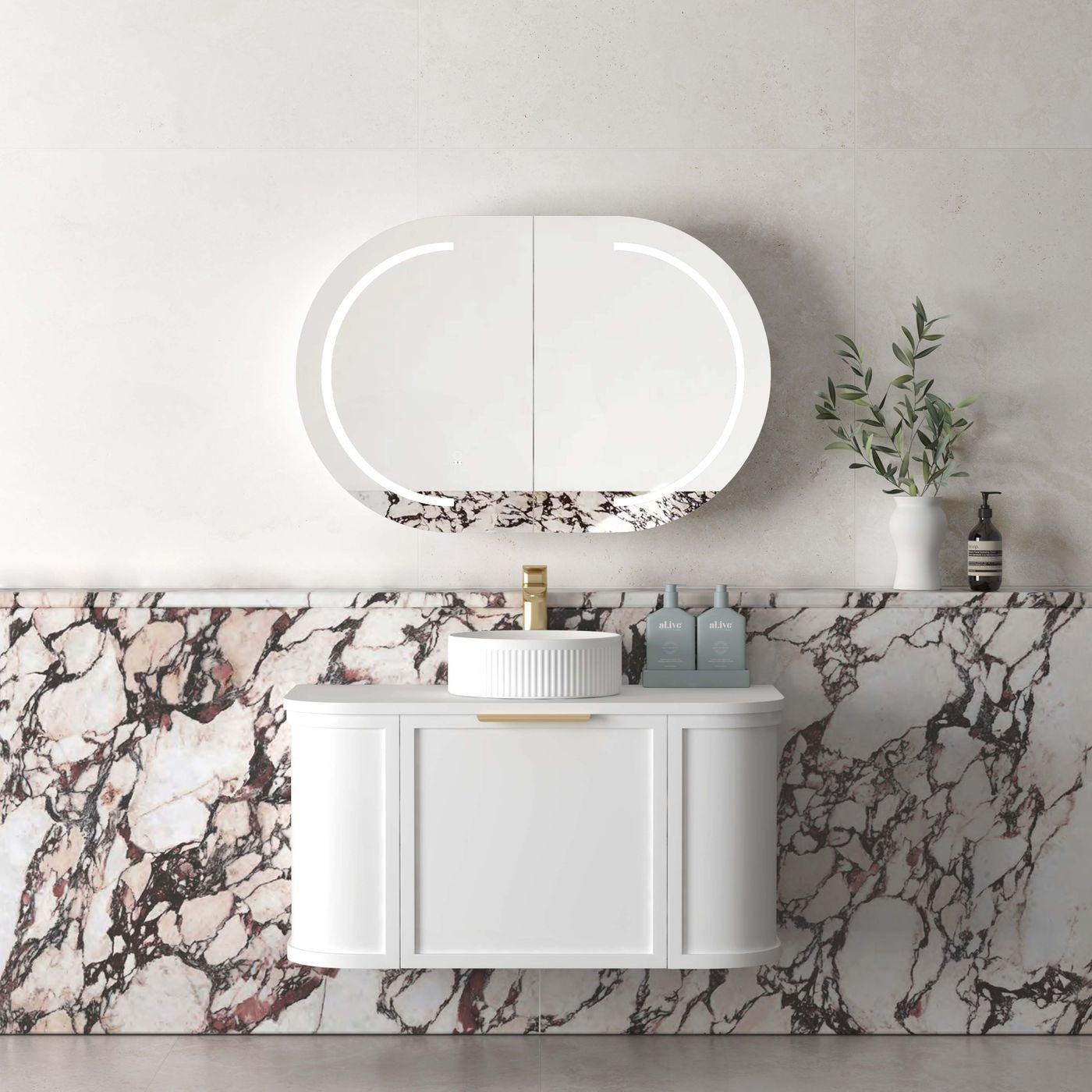 OTTI HAMPSHIRE SATIN WHITE 900MM CURVE SINGLE BOWL WALL HUNG VANITY