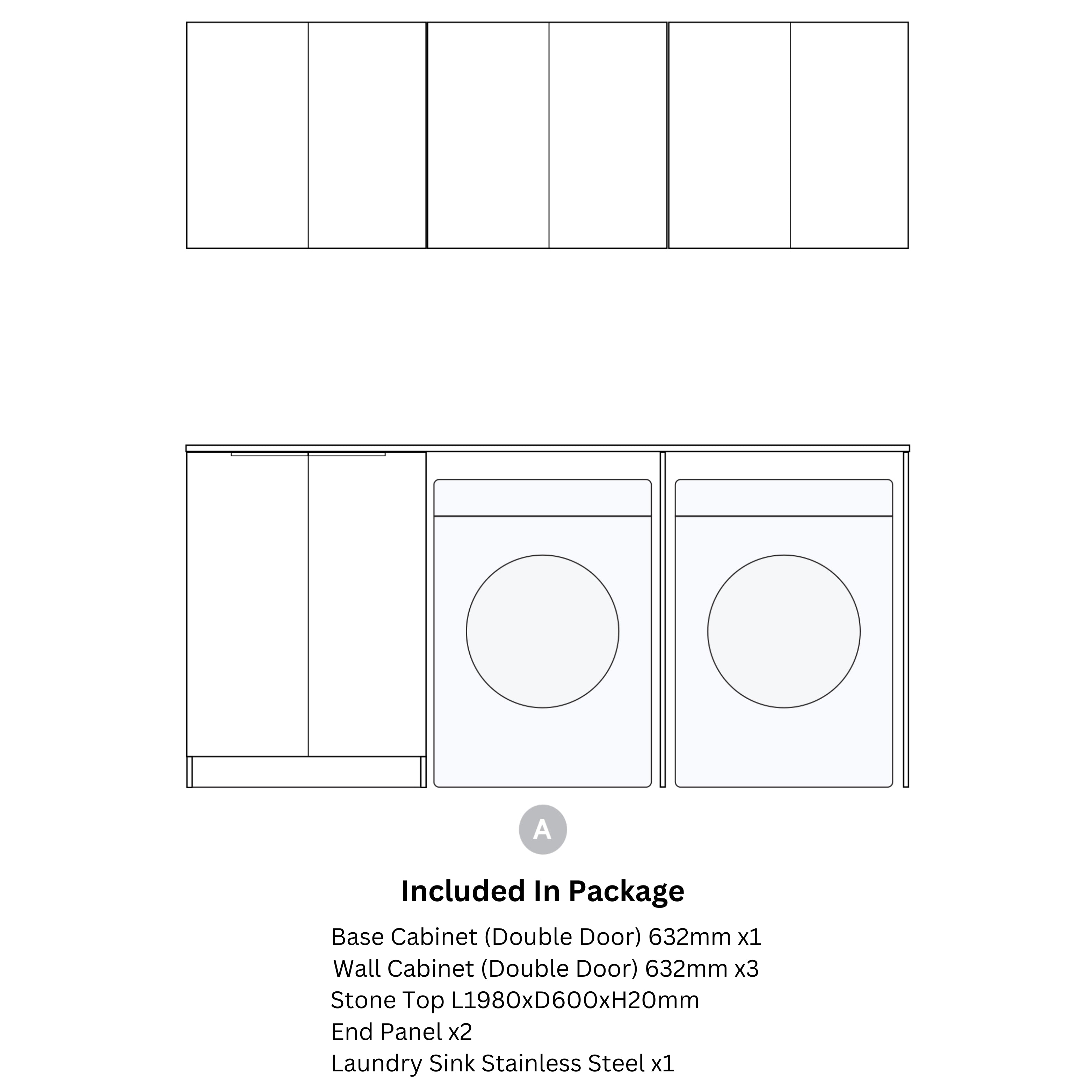 OTTI BONDI MATTE WHITE 1960MM LAUNDRY AND WALL CABINET WITH STONE TOP & SINK (PACKAGE-A)
