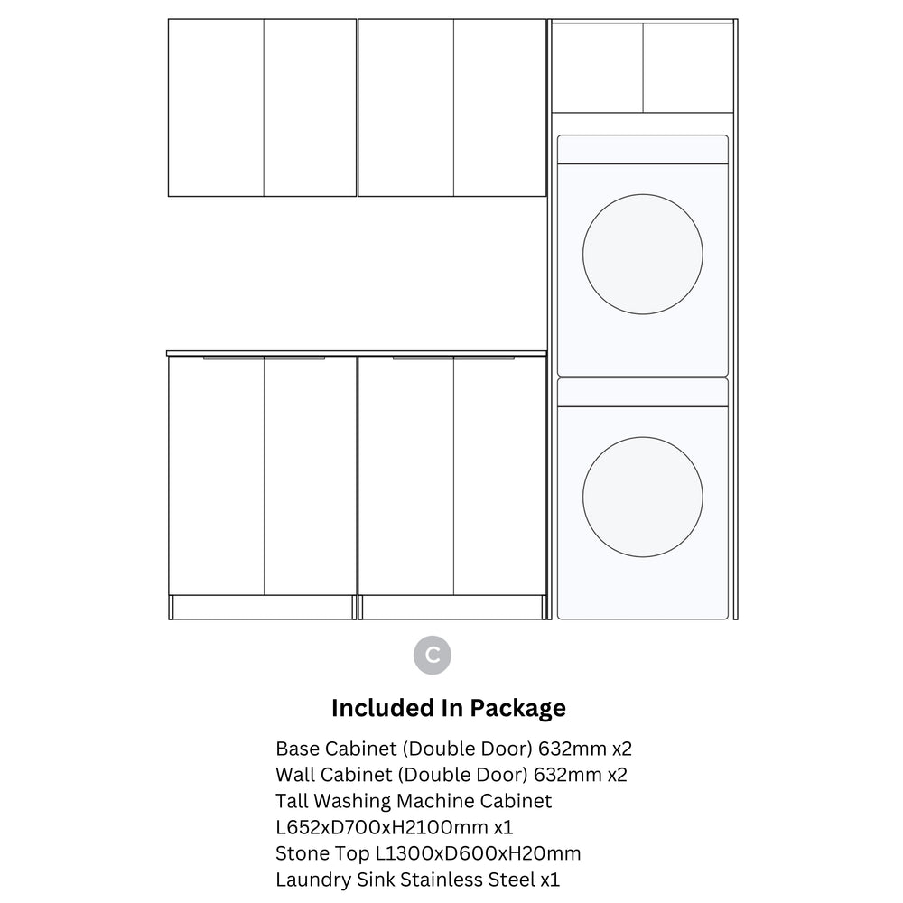 OTTI BONDI MATTE WHITE 1960MM LAUNDRY AND WALL CABINET WITH STONE TOP & SINK (PACKAGE-C)