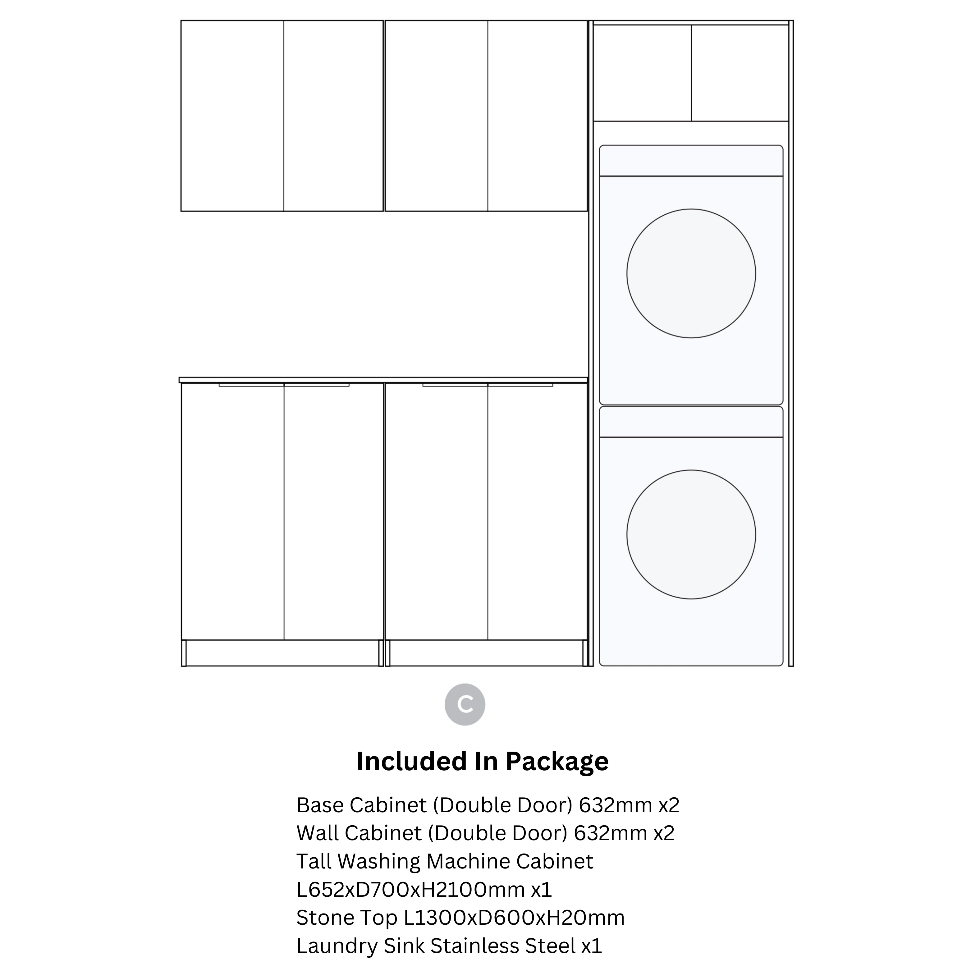 OTTI BONDI MATTE WHITE 1960MM LAUNDRY AND WALL CABINET WITH STONE TOP & SINK (PACKAGE-C)