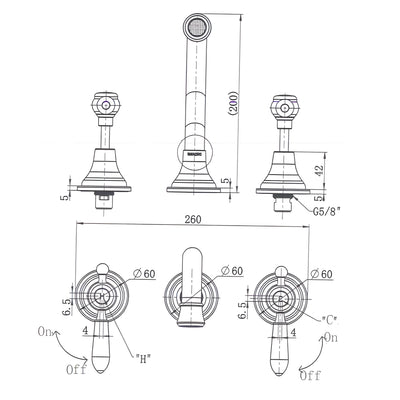 MODERN NATIONAL BORDEAUX WALL SPA AND SINK THREE PIECE SET ⁠⁠200MM BRUSHED NICKEL