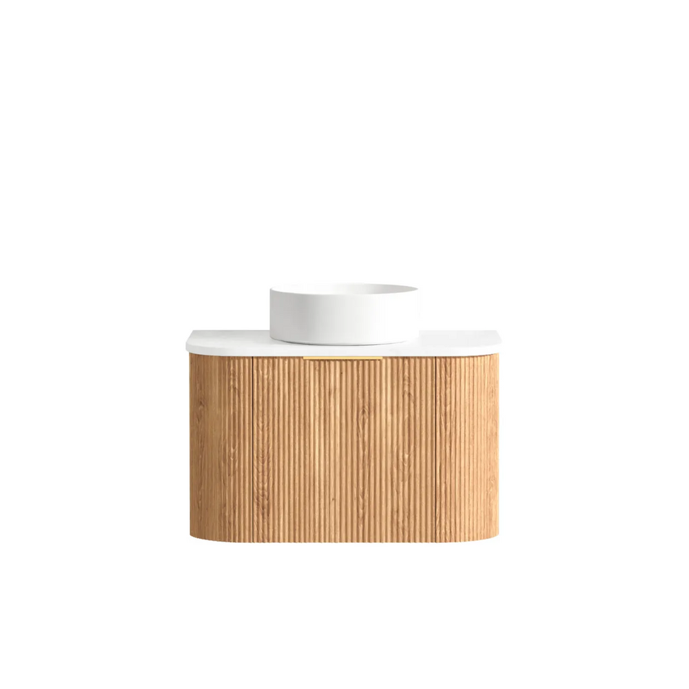 OTTI BONDI WOODLAND OAK FLUTED 750MM CURVE SINGLE BOWL WALL HUNG VANITY