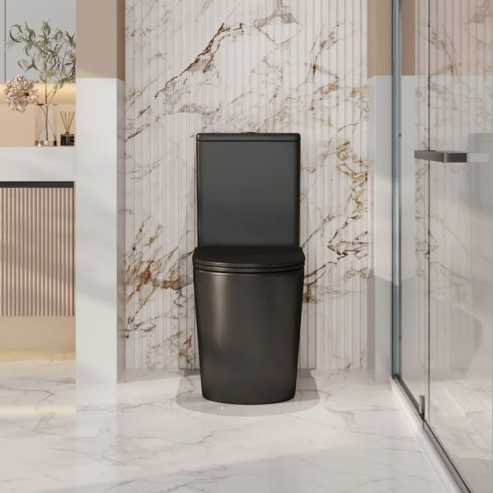 MERCIO BERLIN QUIET RIMLESS AND TORNADO FLUSH BACK TO WALL TOILET SUITE MATTE BLACK