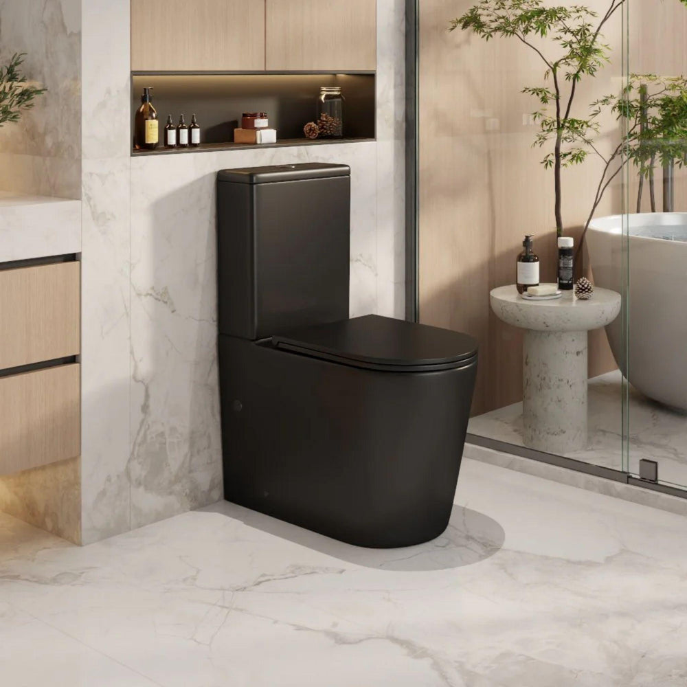 MERCIO BERLIN QUIET RIMLESS AND TORNADO FLUSH BACK TO WALL TOILET SUITE MATTE BLACK