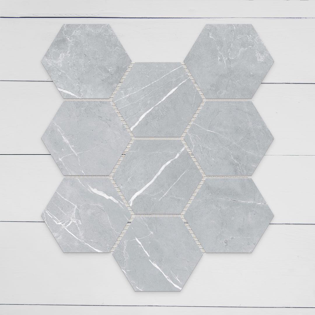 ELITE BRACCA LIGHT GREY MATTE 292X252MM HEXAGON MOSAIC TILE (PER BOX)