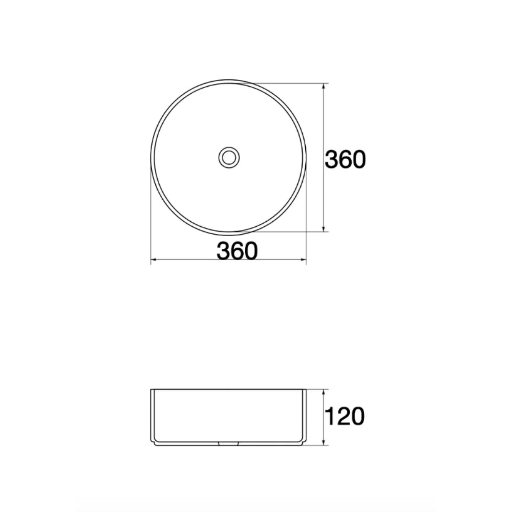 CLAYA ROUND ABOVE COUNTER BASIN MATTE WHITE GOLD RIM 360MM
