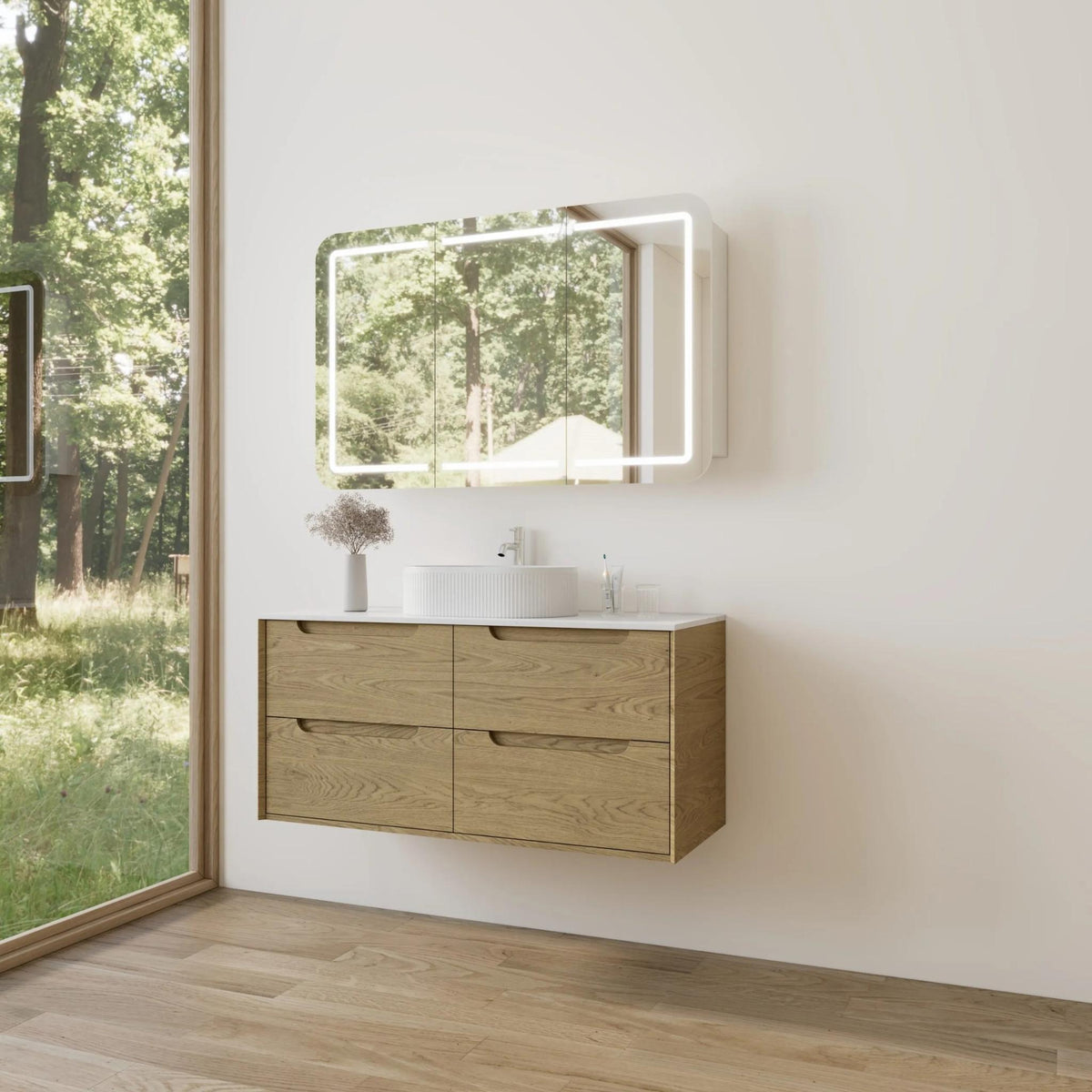 VITO BROOKLYN RED OAK 1200MM SINGLE BOWL WALL HUNG VANITY