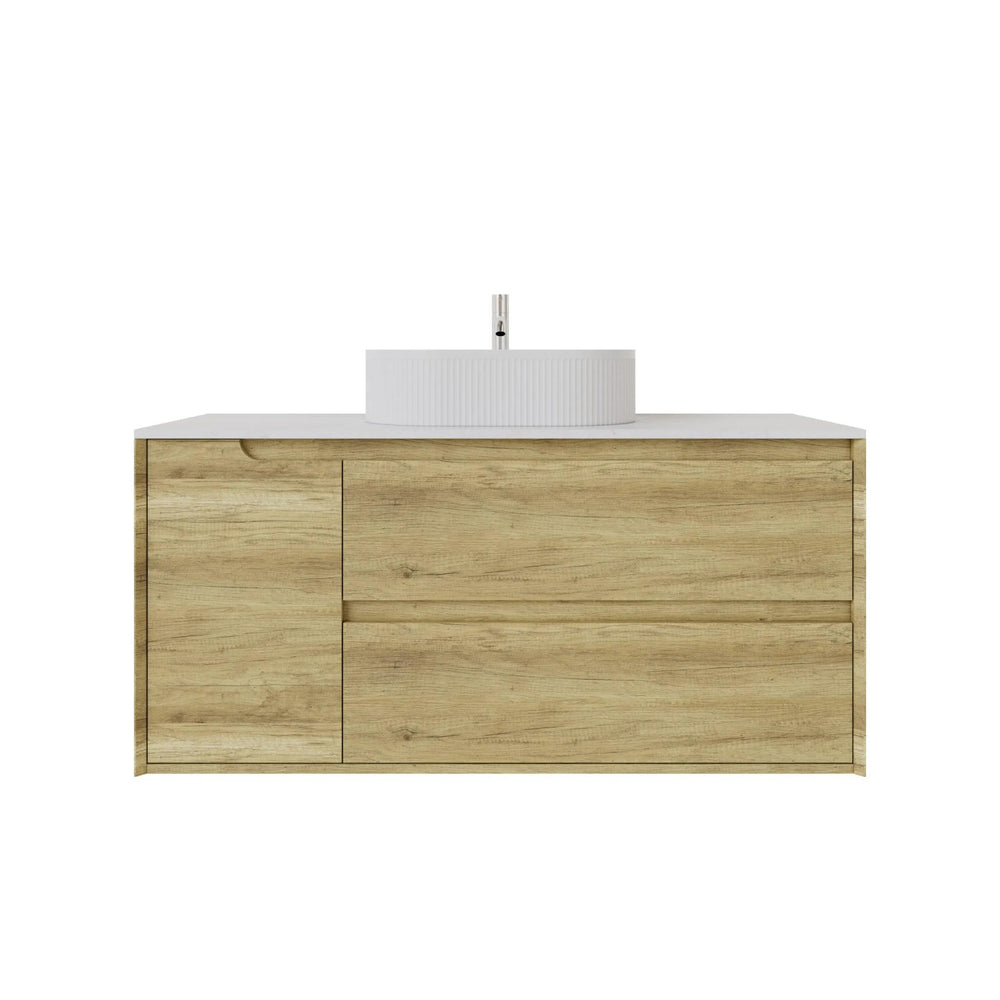 VITO BROOKLYN ASHWOOD 1200MM SINGLE BOWL WALL HUNG VANITY (RIGHT HAND DRAWER)