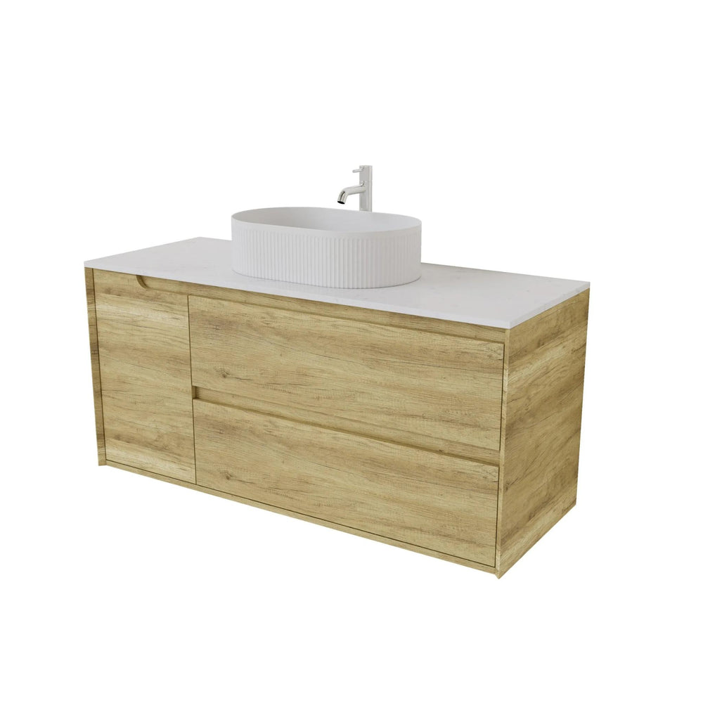 VITO BROOKLYN ASHWOOD 1200MM SINGLE BOWL WALL HUNG VANITY (RIGHT HAND DRAWER)