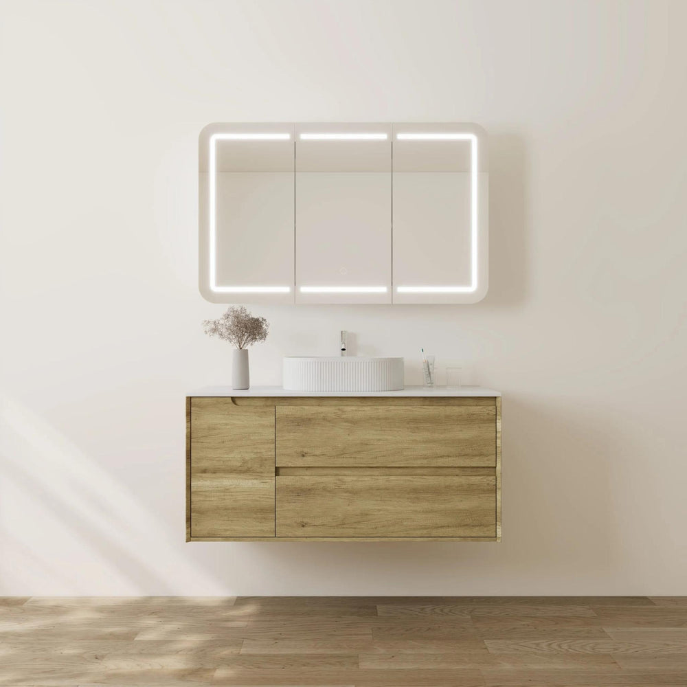 VITO BROOKLYN ASHWOOD 1200MM SINGLE BOWL WALL HUNG VANITY (RIGHT HAND DRAWER)