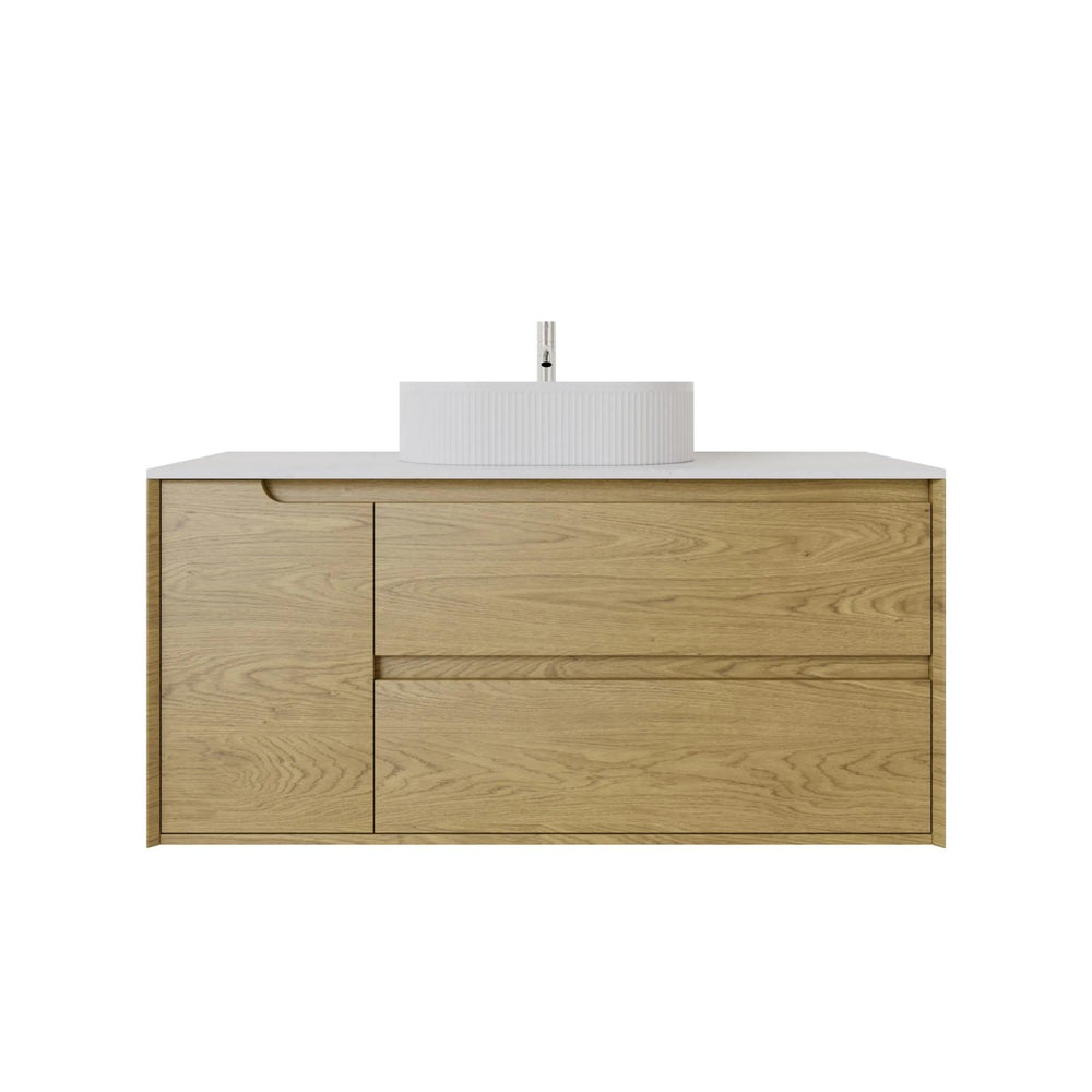 VITO BROOKLYN RED OAK 1200MM SINGLE BOWL WALL HUNG VANITY (RIGHT HAND DRAWER)