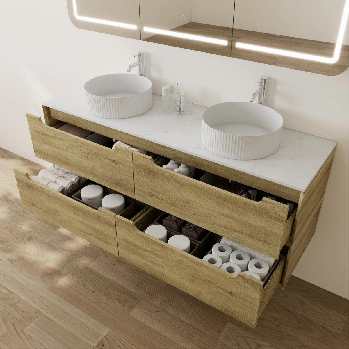 VITO BROOKLYN ASHWOOD 1500MM DOUBLE BOWL WALL HUNG VANITY