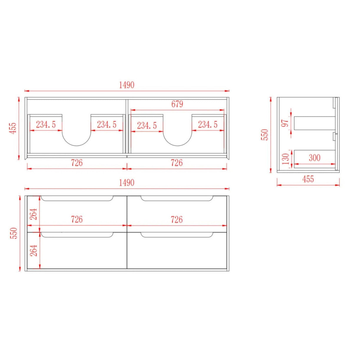 VITO BROOKLYN ASHWOOD 1500MM DOUBLE BOWL WALL HUNG VANITY