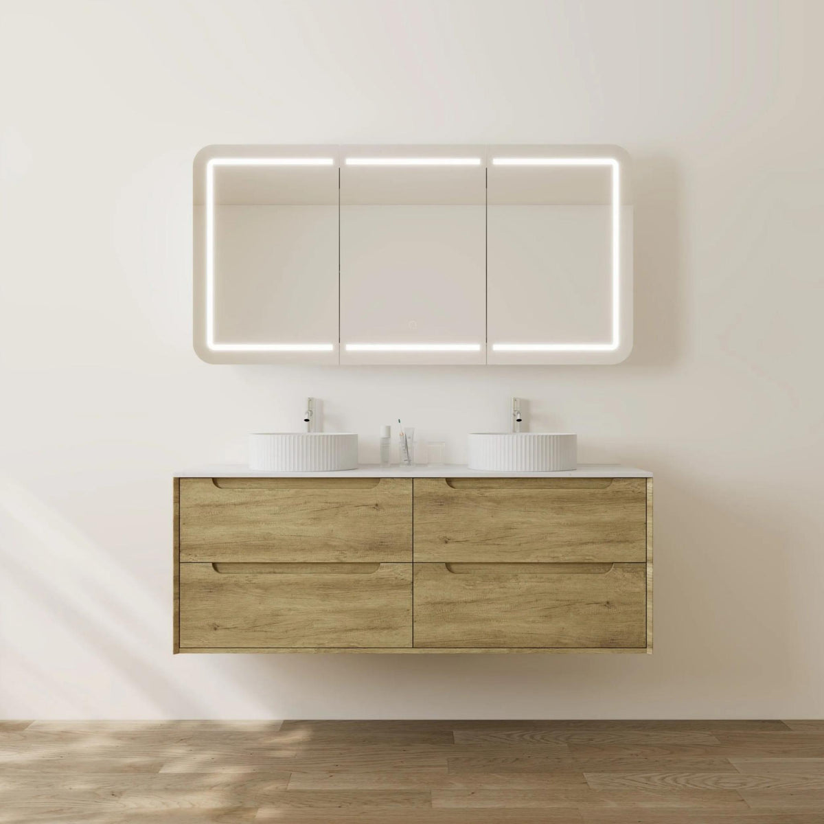 VITO BROOKLYN ASHWOOD 1500MM DOUBLE BOWL WALL HUNG VANITY