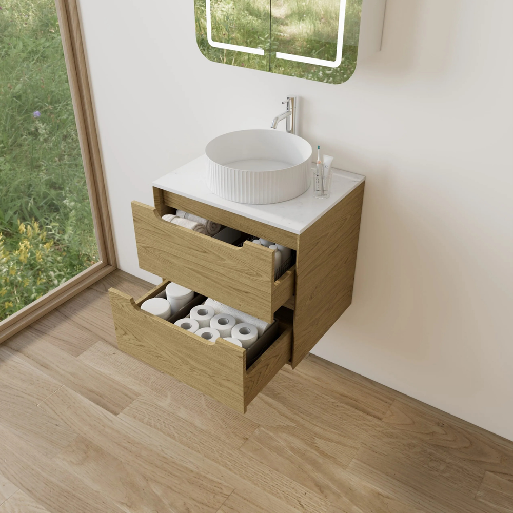 VITO BROOKLYN RED OAK 600MM SINGLE BOWL WALL HUNG VANITY