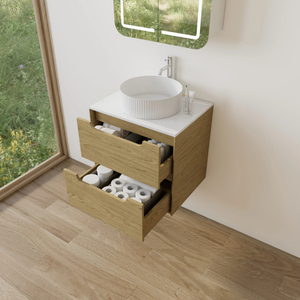 VITO BROOKLYN RED OAK 600MM SINGLE BOWL WALL HUNG VANITY