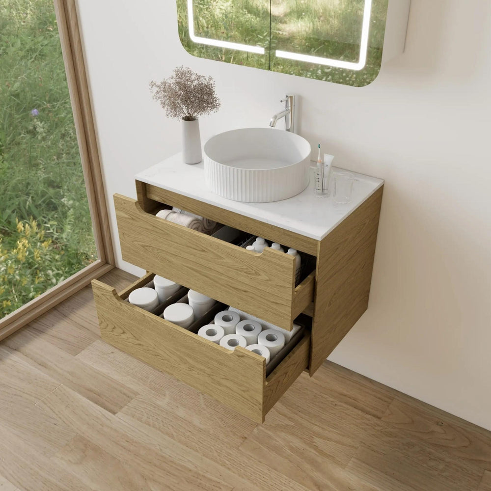 VITO BROOKLYN RED OAK 750MM SINGLE BOWL WALL HUNG VANITY