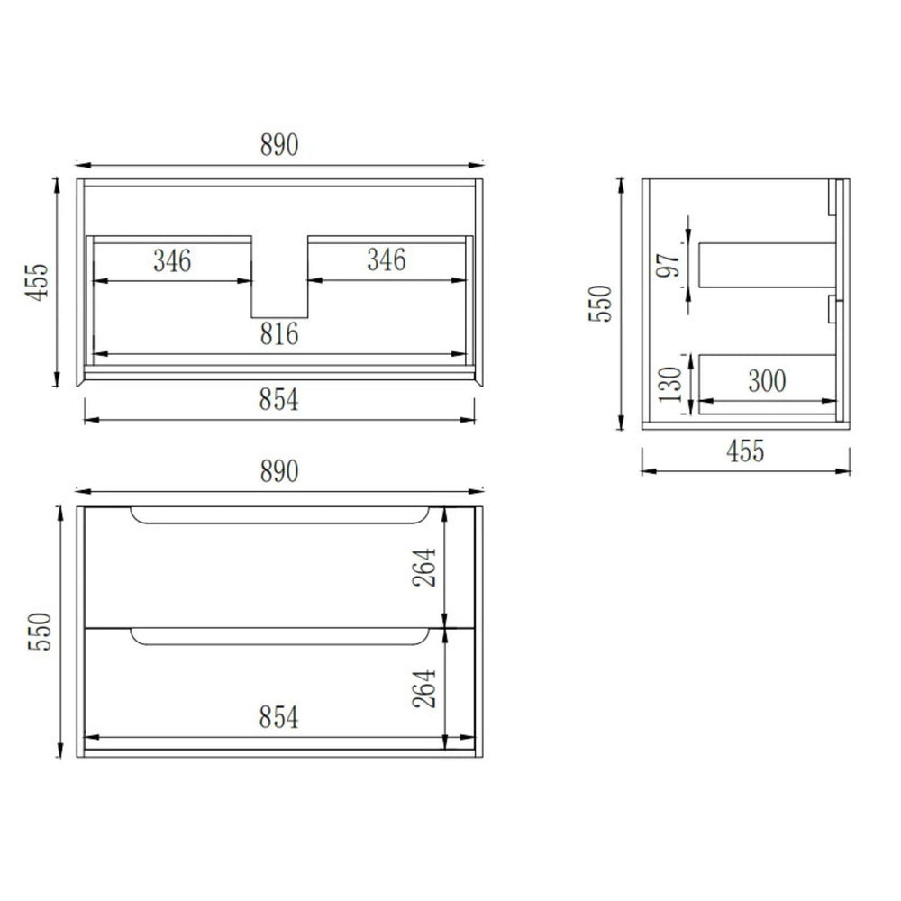 VITO BROOKLYN ASHWOOD 900MM SINGLE BOWL WALL HUNG VANITY