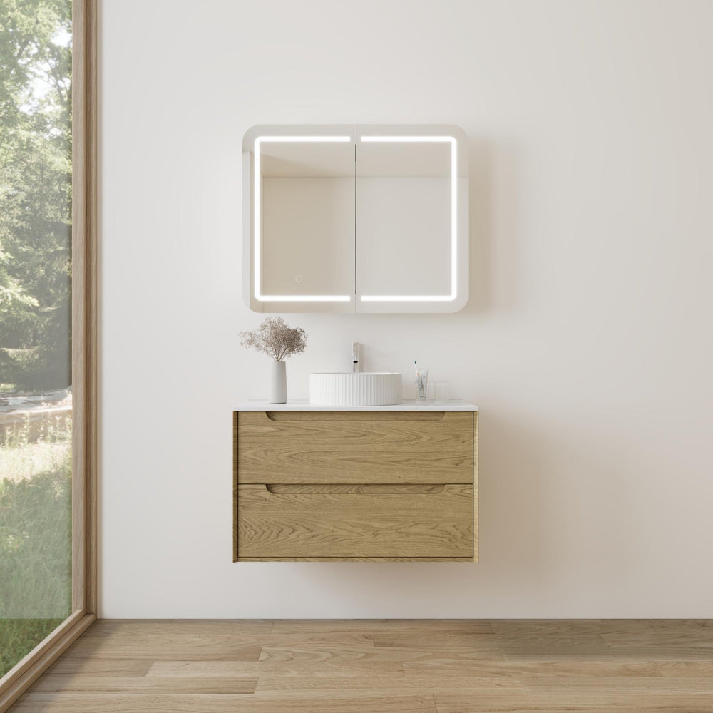 VITO BROOKLYN RED OAK 900MM SINGLE BOWL WALL HUNG VANITY