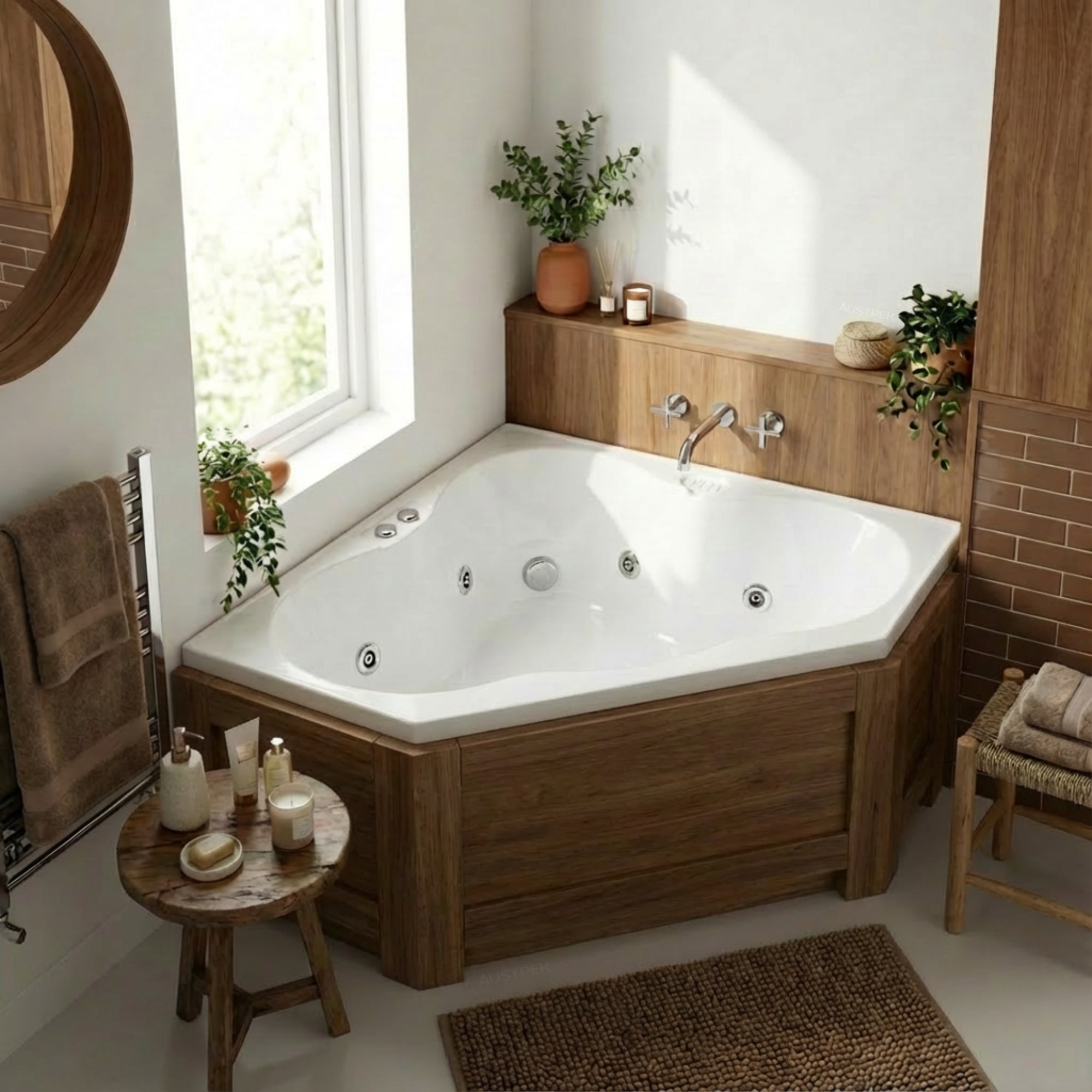 BROADWAY ALMINA CORNER SPA BATHTUB WHITE 1285MM WITH JET CONFIGURATIONS