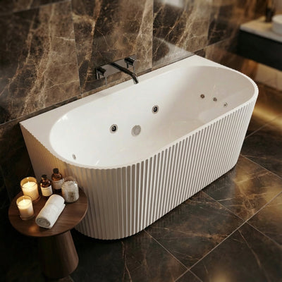 BROADWAY MALLORCA FLUTED BACK TO WALL SPA BATHTUB GLOSS WHITE (AVAILABLE IN 1500MM AND 1700MM) WITH 10-JETS