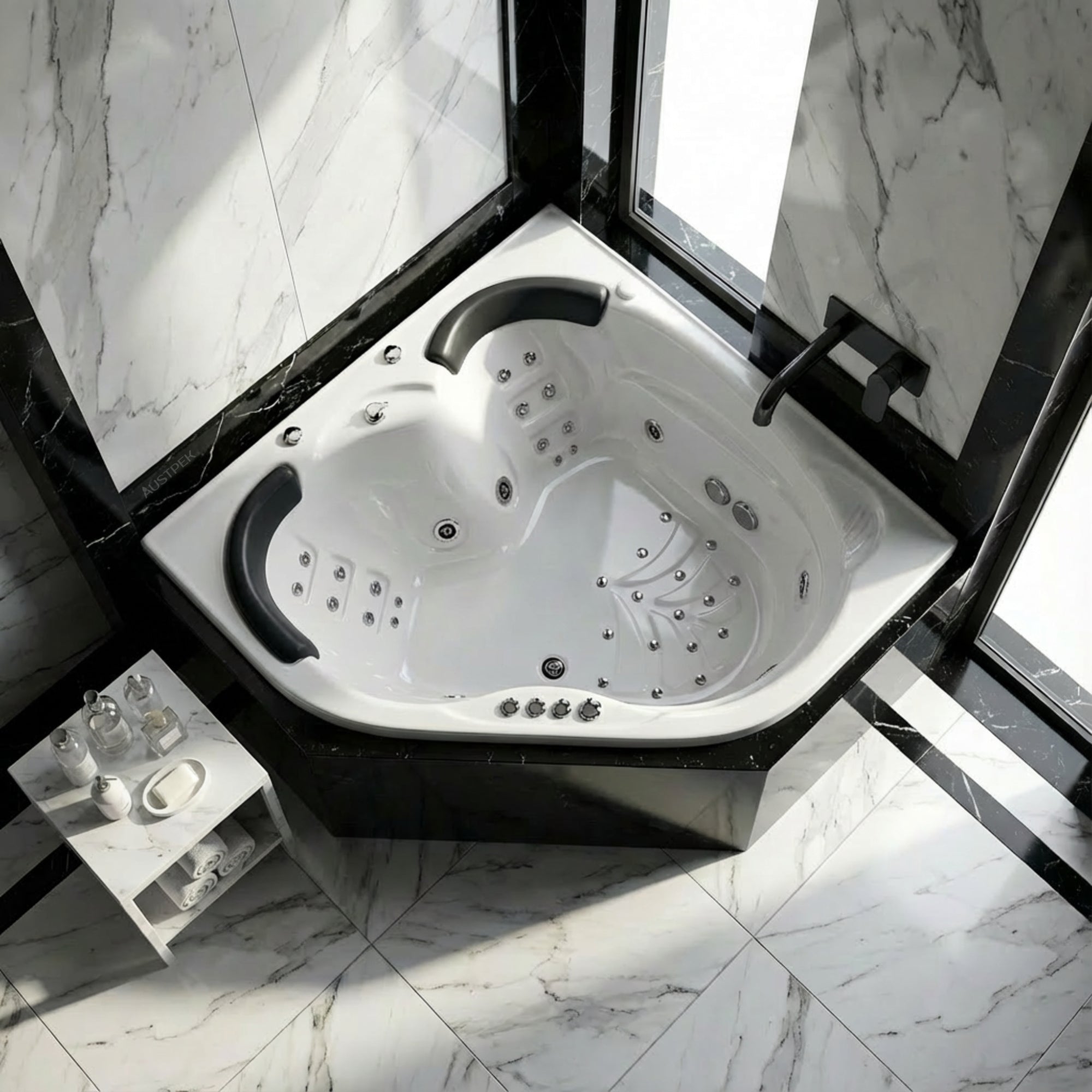 BROADWAY SAPPHIRA CORNER SPA BATHTUB WHITE 1500MM WITH 18-JETS