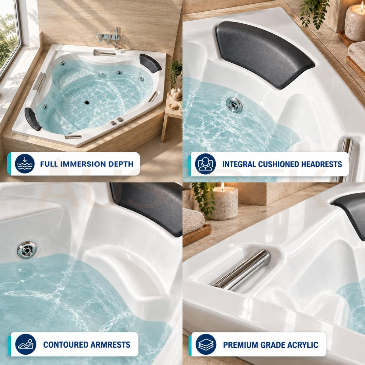 BROADWAY ALHAMBRA CORNER SPA BATHTUB WHITE 1490MM WITH JET