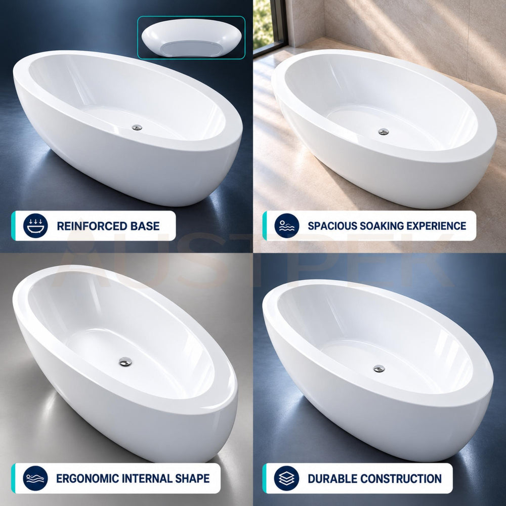 BROADWAY APLAUSO FREESTANDING BATHTUB GLOSS WHITE (AVAILABLE IN 1800MM AND 1930MM)