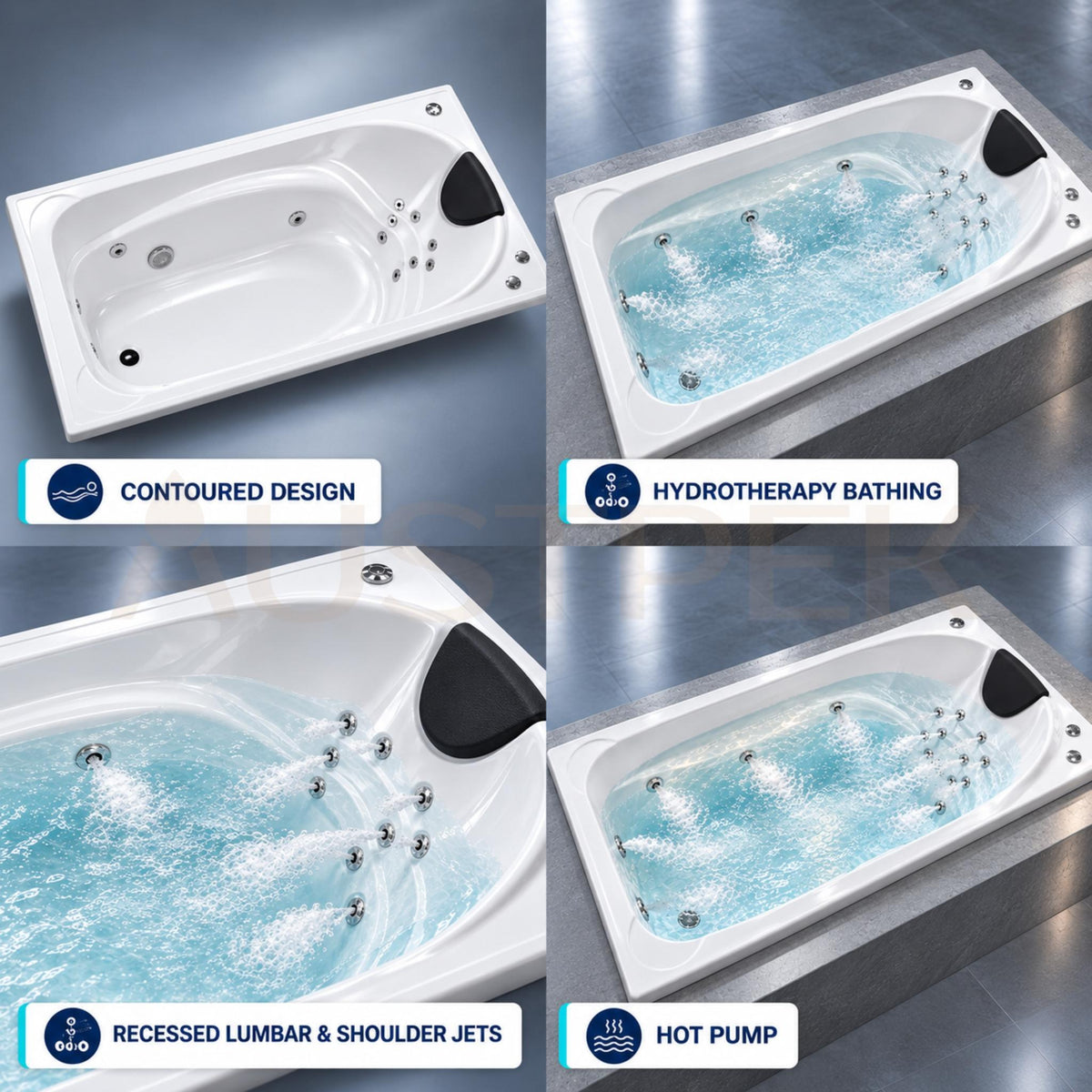 BROADWAY ELISE SPA BATHTUB WHITE 1690MM WITH 16 JETS