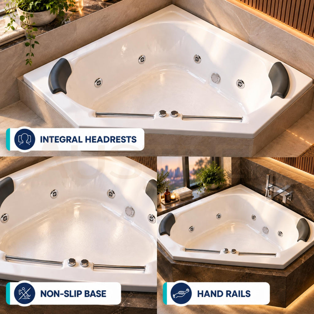 BROADWAY VILLENA CORNER SPA BATH WHITE 1350MM WITH JET CONFIGURATIONS