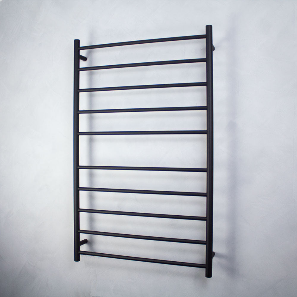 RADIANT HEATING 10-BARS ROUND HEATED TOWEL RAIL MATTE BLACK 750MM