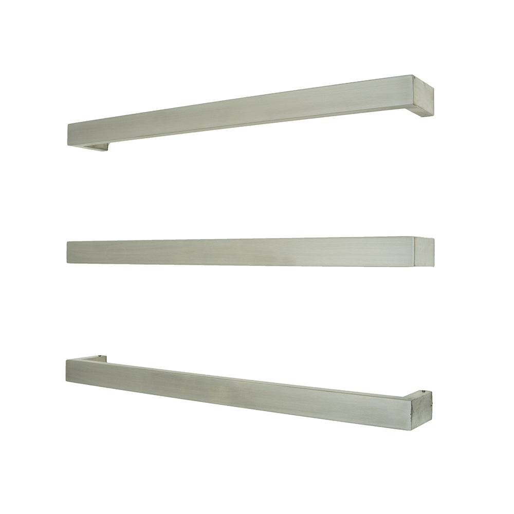 RADIANT HEATING SQUARE HEATED SINGLE TOWEL RAIL BRUSHED SATIN 500MM, 650MM AND 800MM