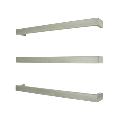 RADIANT HEATING SQUARE HEATED SINGLE TOWEL RAIL BRUSHED SATIN 500MM, 650MM AND 800MM