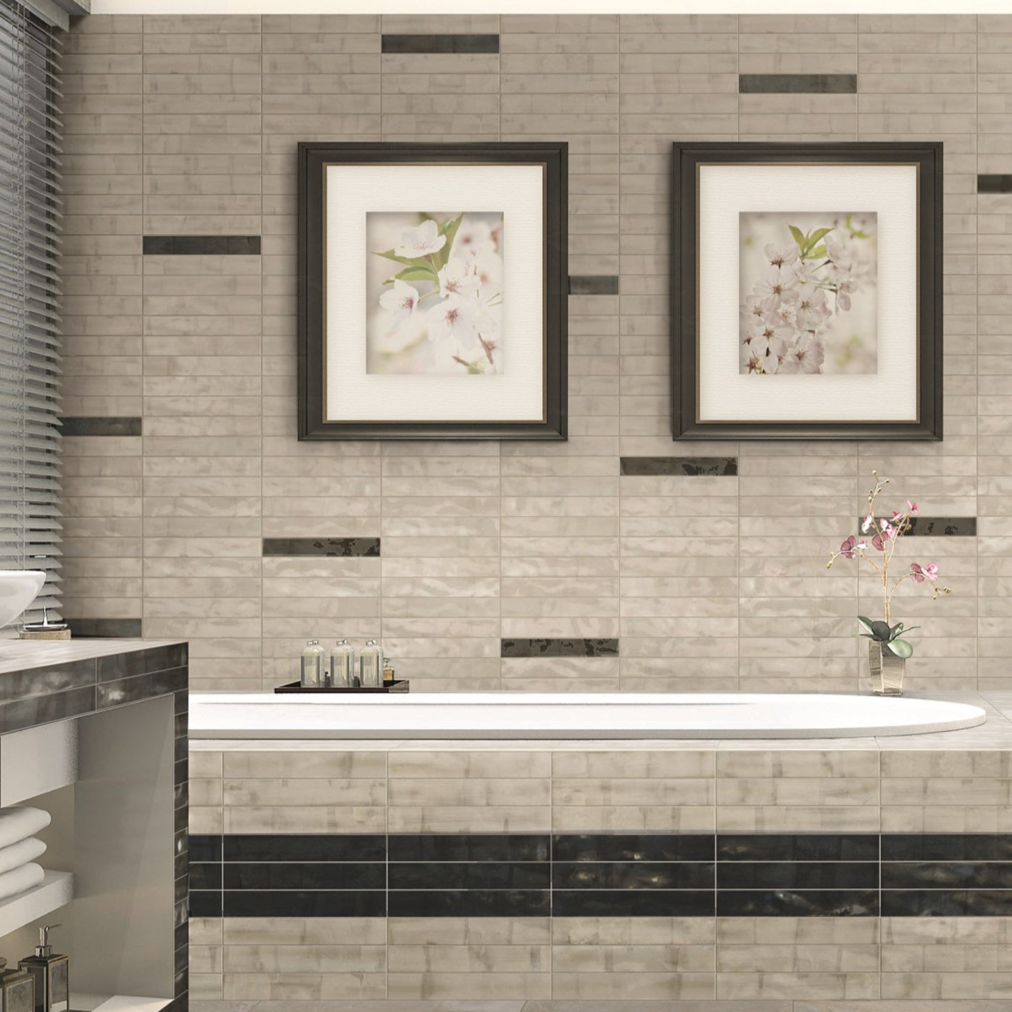 EVERSTONE BRUSH WHITE BONE GLOSSY 370X61MM RECTANGLE TILE (PER BOX)