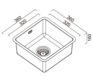 SCHOCK BS SINGLE BOWL BAR SINK STAINLESS STEEL 360MM