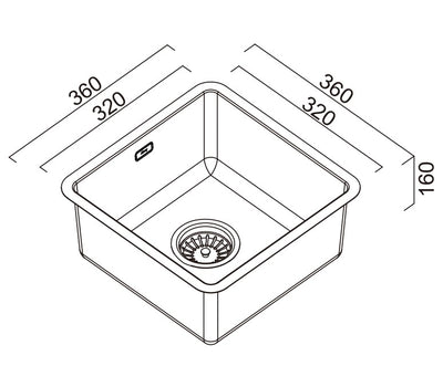 SCHOCK BS SINGLE BOWL BAR SINK STAINLESS STEEL 360MM