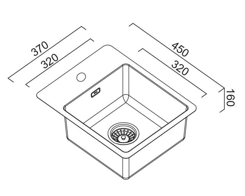 ABEY BS SINGLE BOWL BAR SINK WITH TAP LANDING BLACK PEARL 370MM
