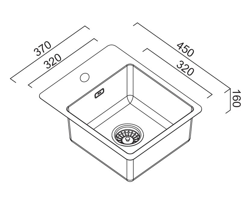ABEY BS SINGLE BOWL BAR SINK WITH TAP LANDING STAINLESS STEEL 370MM